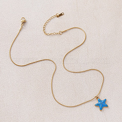 Vintage Ocean 304 Stainless Steel Enamel Starfish Pendant Necklaces for Women&nbsp;FT5866