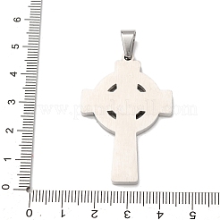 304ステンレスペンダント  フラットラウンドと交差  ステンレス鋼色  45x29x3mm  穴：8x5mm&nbsp;STAS-P421-11P