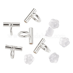 真鍮チューブベイル  ループベイル  プラスチック製のピアスキャッチで  チューブ  銀  8x8x6mm  穴：4mm&nbsp;DIY-TA0014-37A-S