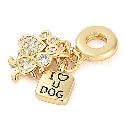 Rack Plating Brass Cubic Zirconia European Dangle Charms&nbsp;KK-P287-17G