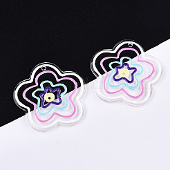 透明なアクリルパーツ  3dプリント  花  カラフル  38.5x39.5x2mm  穴：1.5mm&nbsp;LS-KY-T022-50