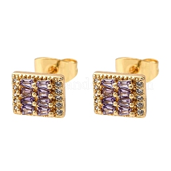 Brass Micro Pave Cubic Zirconia Rectangle Stus Earrings&nbsp;EJEW-K267-21G
