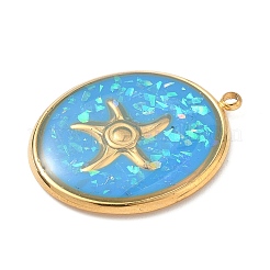 304 Stainless Steel Epoxy Resin with Natural Shell and Sequins Inside Pendants&nbsp;STAS-L026-17G-A03