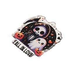 ハロウィンテーマの不透明プリントアクリルパーツ  スケルトン  35x31.5x1.8mm  穴：2.2mm&nbsp;SACR-S034-05A