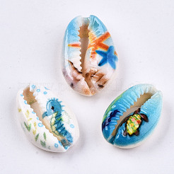 Printed Natural Cowrie Shell Beads&nbsp;SHEL-S266-21