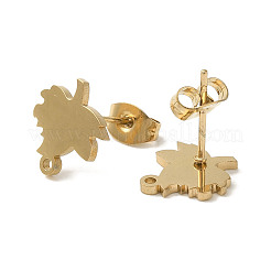 イオンプレーティング（IP）304ステンレス鋼スタッド金具  カエデの葉  ゴールドカラー  11x10mm  穴：1.2mm  ピン：11x0.7mm&nbsp;STAS-I206-39G