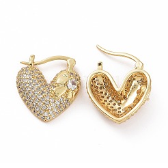 Cubic Zirconia Heart Thick Hoop Earrings&nbsp;EJEW-F304-01G-01