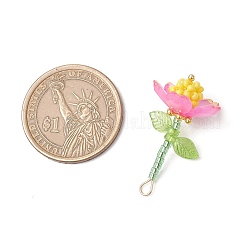 ガラスシードビーズの花のペンダント  304ステンレススチールループ、アクリル、ガラス付き  ミックスカラー  33~33.5x18~18.5mm  穴：4x2mm&nbsp;PALLOY-MZ00737
