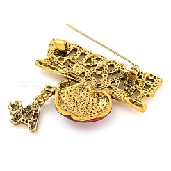 クリスマステーマの金色の亜鉛合金とラインストーンのブローチ  エナメルピン  りんご  42x44.5x5mm&nbsp;LS-JEWB-B018-01AG-05