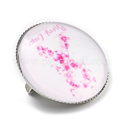 乳がん啓発リボンガラスブローチ  バックパック衣類用合金エッジ  フラットラウンド  ピンク  27mm&nbsp;JEWB-L019-01E
