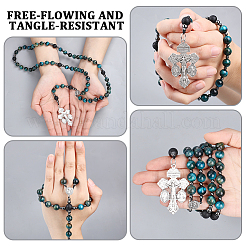 Dyed Natural Cadet Blue Tiger Eye & Synthetic Non-Magnetic Hematite & Lava Rock Round Rosary Bead Necklaces&nbsp;HJEW-DC00192