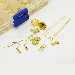 1ボックスゴールデンジュエリーパーツ  10 gの鉄ピアスフック  真鍮ボールピン  アイアン製丸カン  真鍮製9ピン  合金スペーサビーズと15グラム合金ビーズキャップ&nbsp;DIY-X0092-B