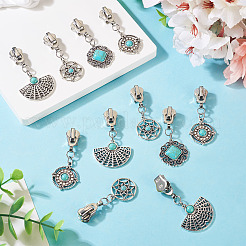 16Pcs 4 Styles Alloy with Synthetic Turquoise Zipper Pulls&nbsp;HJEW-TAC0098