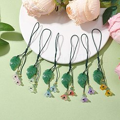 6個 6スタイル 天然グリーンアベンチュリン携帯ストラップ  ガラスの花付き  ミックスカラー  10.6~10.8cm  1個/スタイル&nbsp;HJEW-JM01945