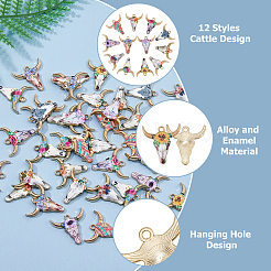 48Pcs 12 Colors Printed Alloy Pendants&nbsp;ENAM-HS0001-01