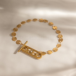 304 Stainless Steel Flat Sequin Chain Bracelets with Crystal Rhinestone with Moo Sun Star OT Clasps&nbsp;PL6562