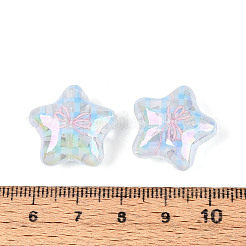 UVメッキプリント透明アクリルビーズ  虹色の  蝶結びとタータン模様の星  ライトスカイブルー  19x20.5x9.5mm  穴：1.8mm&nbsp;PACR-N017-02B