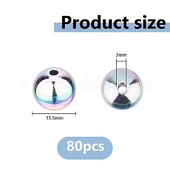 UVメッキ不透明CCBプラスチックビーズ80個  虹色の  ラウンド  銀  15.5mm  穴：3mm&nbsp;MACR-DC0001-28