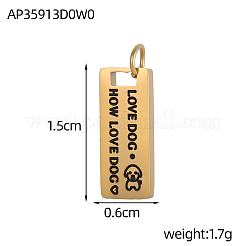 304ステンレススチールエナメルペンダント  愛犬が描かれた長方形  14KGP本金メッキ  イオンプレーティング（ip）  ブラック  15x6mm&nbsp;STAS-OY005-93G