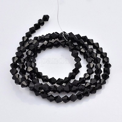 カット加工ダブルコーンガラスビーズ連売り  ブラック  3.5~3.8x3mm  穴：1mm  約107~110個/連  32.5~34cm&nbsp;EGLA-P017-3mm-04-1