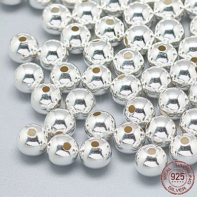 925スターリングシルバービーズ  ラウンド  銀  6mm  穴：1.8mm&nbsp;STER-T002-237S-6mm-1