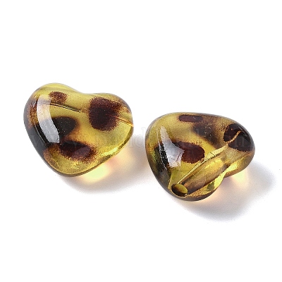 樹脂ビーズ  ヒョウ柄の模様で  ハート  17x18x9mm  穴：2mm&nbsp;LS-RESI-D300-04B-1