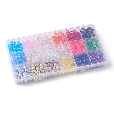 540個18色プラスチックビーズ バレル ミックスカラー 9x6mm 穴：3.8mm