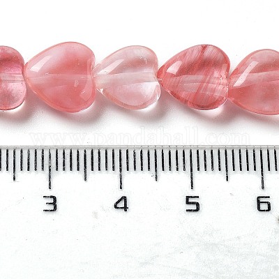 チェリークォーツガラスビーズ連売り ハート 10x10x4.5~5mm 穴：0.7mm