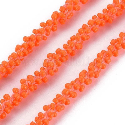 ポリエステルコード  ガラスシードビーズで  サンゴ  1/4インチ（5~6mm）&nbsp;NWIR-N015-001H-1