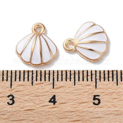 合金エナメルチャーム  シェル形状  ホワイト  11x10x2.5mm  穴：1.2mm&nbsp;ENAM-O001-02F-G-1