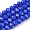 Opaque Solid Color Glass Beads Strands, Faceted, Rondelle, Royal Blue, 6x5mm, Hole: 1mm, about 80~85pcs/strand, 38~40cm