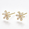 Brass Cubic Zirconia Stud Earrings, Flower, Clear, Real 18K Gold Plated, 9x8mm, Pin: 0.7mm