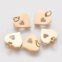 イオンプレーティング（IP）304ステンレスペンダント  ハートとハート  18KGP本金メッキ  12x12.5x1mm  穴：3mm&nbsp;A-STAS-Q201-T457G
