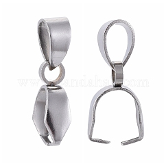 Tarnish Resistant 304 Stainless Steel Ice Pick Pinch Bails, Stainless Steel Color, Pinch Bail: 12x9x4mm, Hole: 3mm, Pin: 0.4x0.8mm