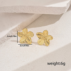 Metallic Texture 201 Stainless Steel Flower Luxury Stud Earrings, Golden, 20x20mm