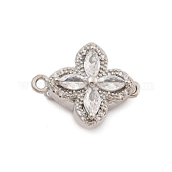 Brass Micro Pave Clear Cubic Zirconia Box Clasps, Cadmium Free & Nickel Free & Lead Free, Flower, Platinum, 14x17.5x7.5mm, Hole: 1.2mm