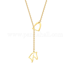 304 Stainless Steel Lariat Necklaces, Origami Horse, Real 18K Gold Plated, 27.56 inch(70cm)