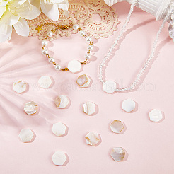 2 連売り天然淡水貝ビーズ 連売り  六角  フローラルホワイト  16.5~17x15.5~16x3mm  穴：0.8mm  約21個/連  13.9インチ&nbsp;SSHEL-SC0001-36D