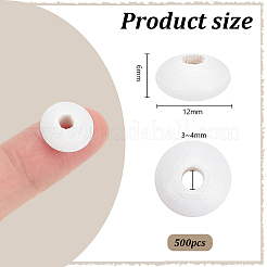 染色された天然ブナ材ビーズ500個  ロンデル  ホワイト  12x6mm  穴：3~4mm&nbsp;WOOD-PH0003-85B