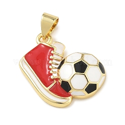 サッカーをテーマにした真鍮製エナメルペンダント  スニーカー＆フットボールチャーム  長持ちメッキ  カドミウムフリー＆鉛フリー  ラックめっき  18KGP本金メッキ  レッド  15.5x19.5x5mm  穴：5x4mm&nbsp;KK-A303-01C-G03