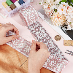 5mのヴィンテージジャカードポリエステルリボン  花  刺繍入りの織りリボン  ピンク  2-3/8インチ（60mm）&nbsp;OCOR-CY0004-44C