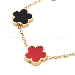 Flower Resin & Shell Link Chain Bracelets&nbsp;BJEW-K247-01G-05
