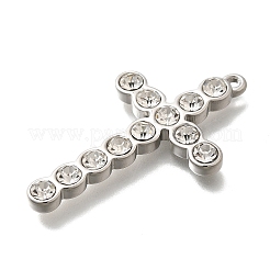 304ステンレスペンダント  ラインストーン付き  クロス  ステンレス鋼色  43x25x4mm  穴：1.8mm&nbsp;STAS-E545-06P