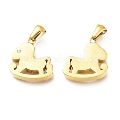 イオンプレーティング（IP）304ステンレススチールチャーム  手動研磨  ロッキング馬  ゴールドカラー  20x18x3mm  穴：6.5x3mm&nbsp;STAS-A047-02G
