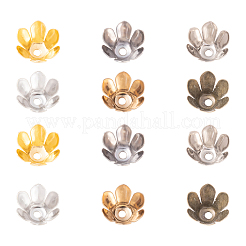 300個6色6枚の花びらの鉄ビーズキャップ  花  ミックスカラー  10x6.2mm  穴：1.6mm  50個/カラー&nbsp;IFIN-CJ0001-67