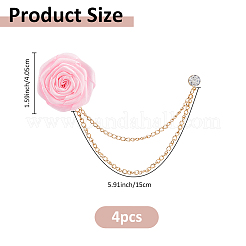 ポリエステル製ローズフラワーラペルピンバック4個  女性用吊り下げチェーンブローチ  ピンク  150mm&nbsp;JEWB-FH0002-09A