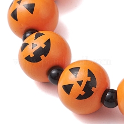 3個 3スタイル ハロウィン 木製&アクリル ラウンドビーズ ストレッチブレスレットセット  重ねられるカボチャのブレスレット  ミックスカラー  内径：2-1/8インチ（5.3cm）  1個/スタイル&nbsp;BJEW-JB10834