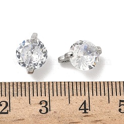 真鍮製マイクロパヴェキュービックジルコニアチャーム  フラットラウンド  プラチナ  11x8x5mm  穴：1.6mm&nbsp;KK-B166-09P