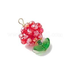 花のガラスペンダント  304ステンレススチールループ付き  ファセット(32ファセット)  レッド  27.5~28x17~17.5mm  穴：3.5x3mm&nbsp;PALLOY-MZ00805-03