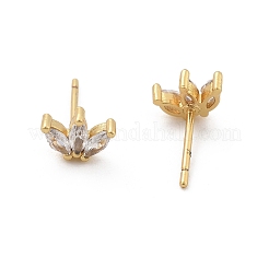 Brass Micro Pave Clear Cubic Zirconia Stud Earrings&nbsp;EJEW-R016-01G-04